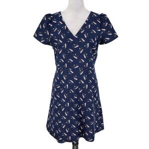 Loft Dress Womens 4 Navy Blue Pink Floral Zip Lined Short Stretch Fit n Flare